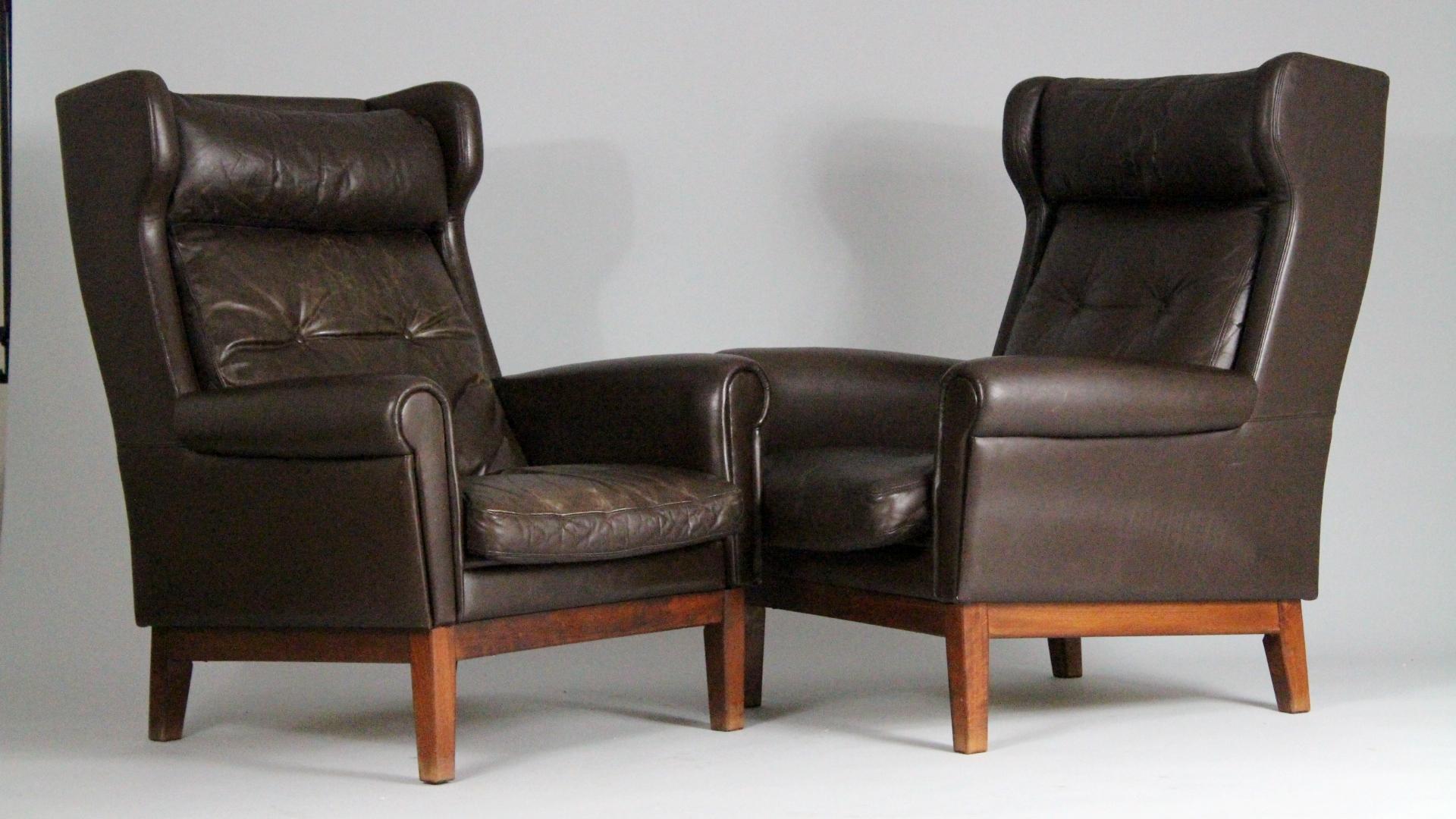 Danish Pair of Scandinavian Leather Club Chairs, 1970s