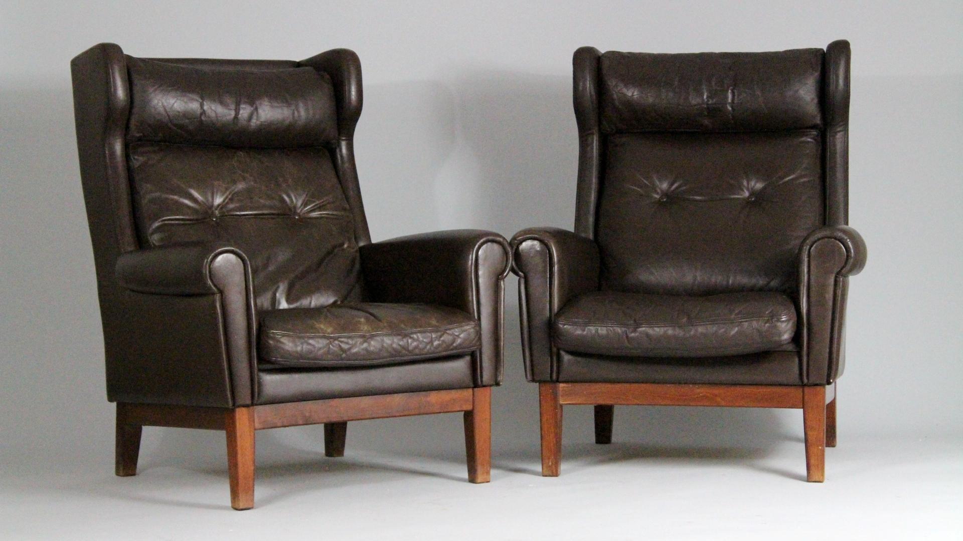 Pair of Scandinavian Leather Club Chairs, 1970s In Good Condition In Cimelice, Czech republic