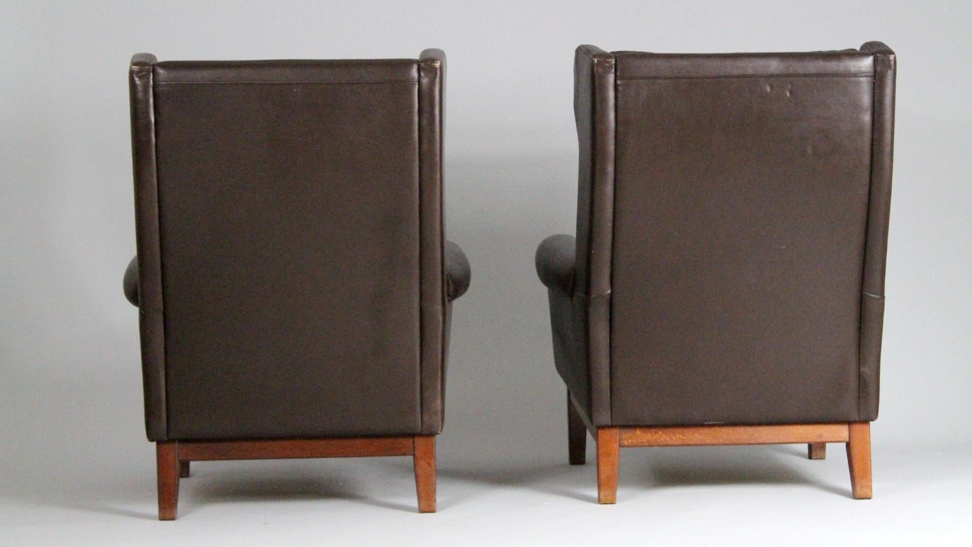 20th Century Pair of Scandinavian Leather Club Chairs, 1970s