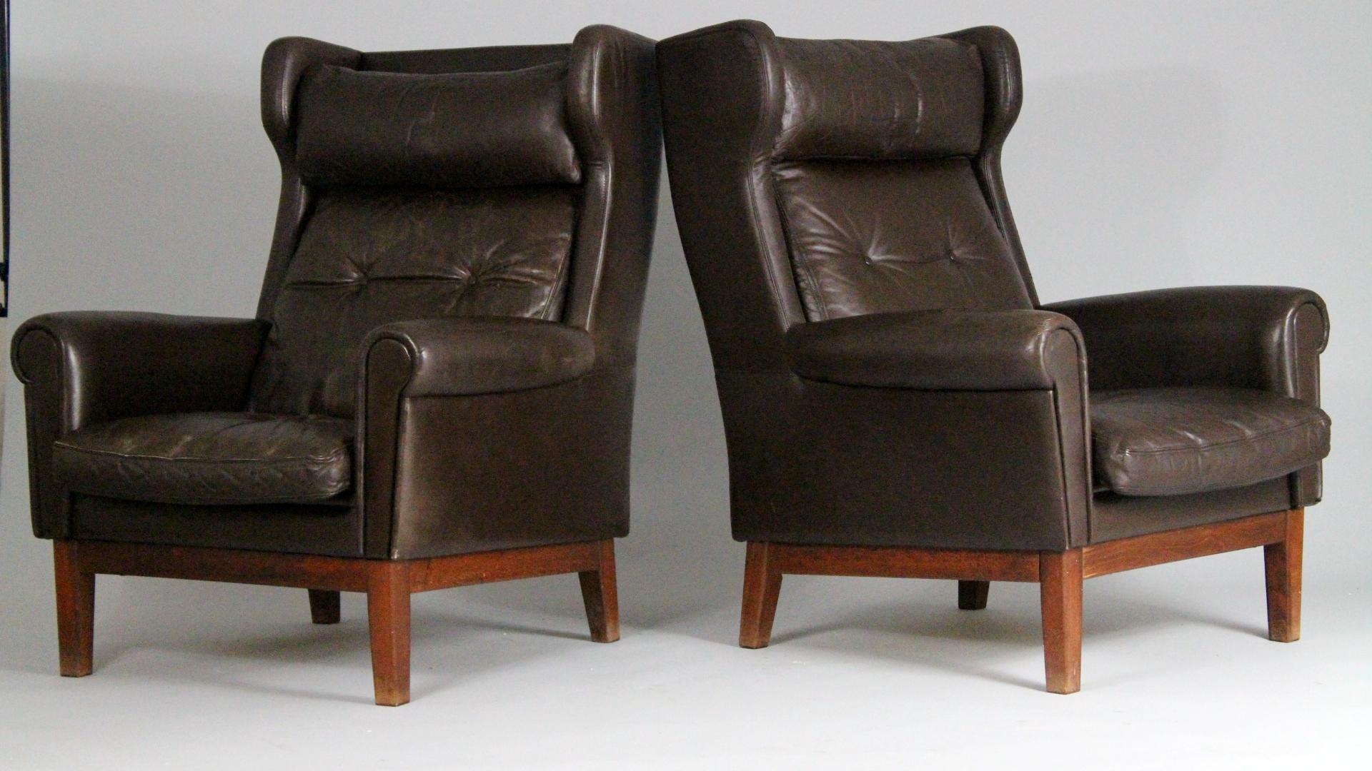 Pair of Scandinavian Leather Club Chairs, 1970s 1