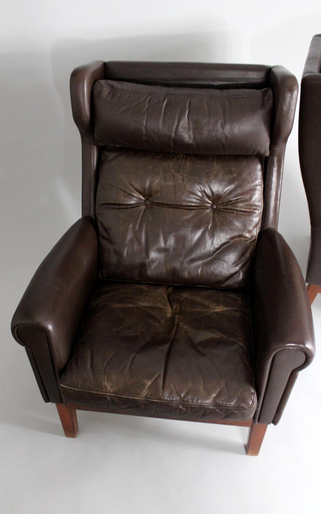 Pair of Scandinavian Leather Club Chairs, 1970s 2