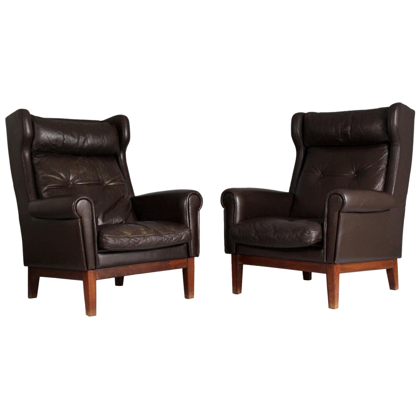 Pair of Scandinavian Leather Club Chairs, 1970s