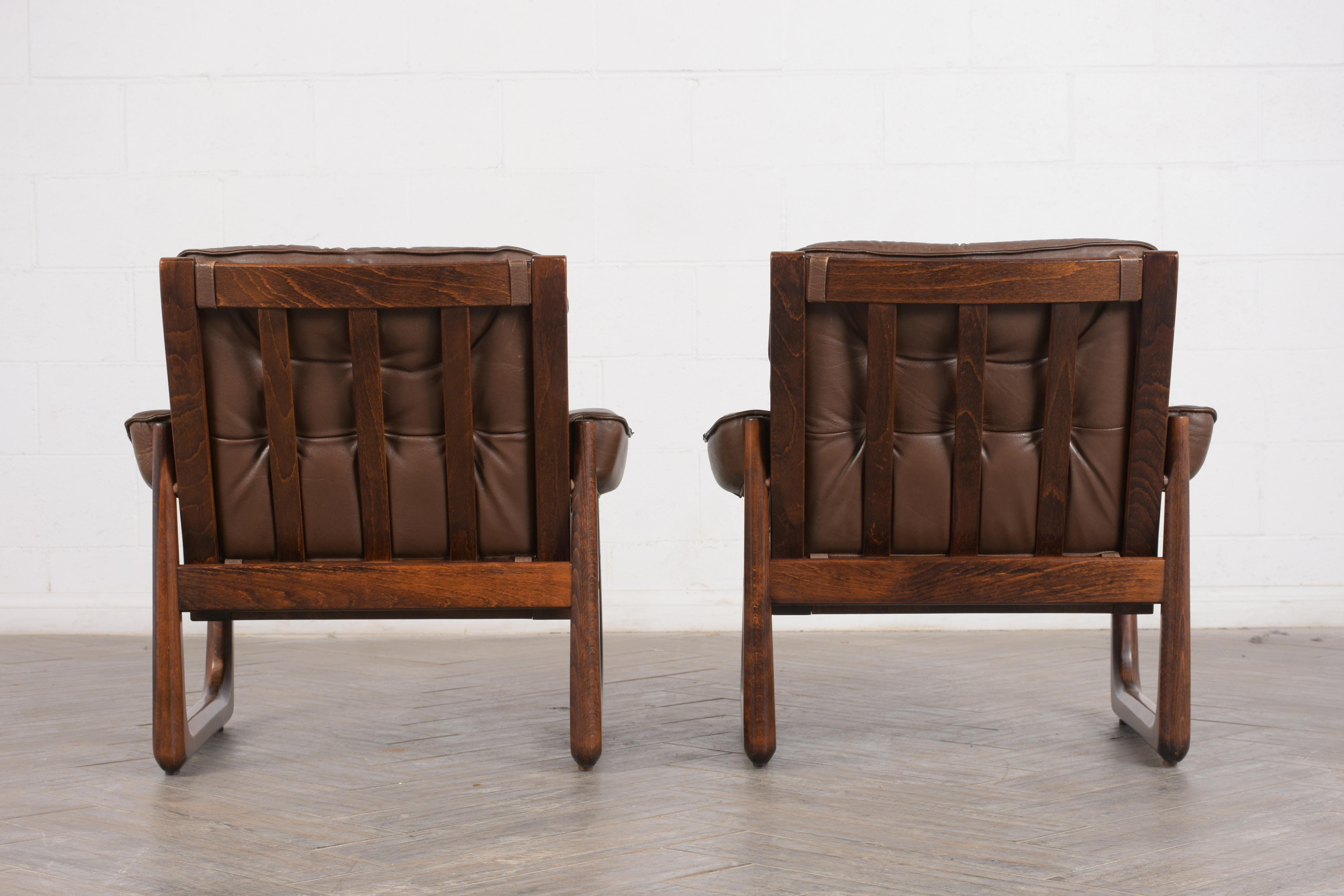 Pair of Mid Century Leather Tufted Lounge Chairs 1