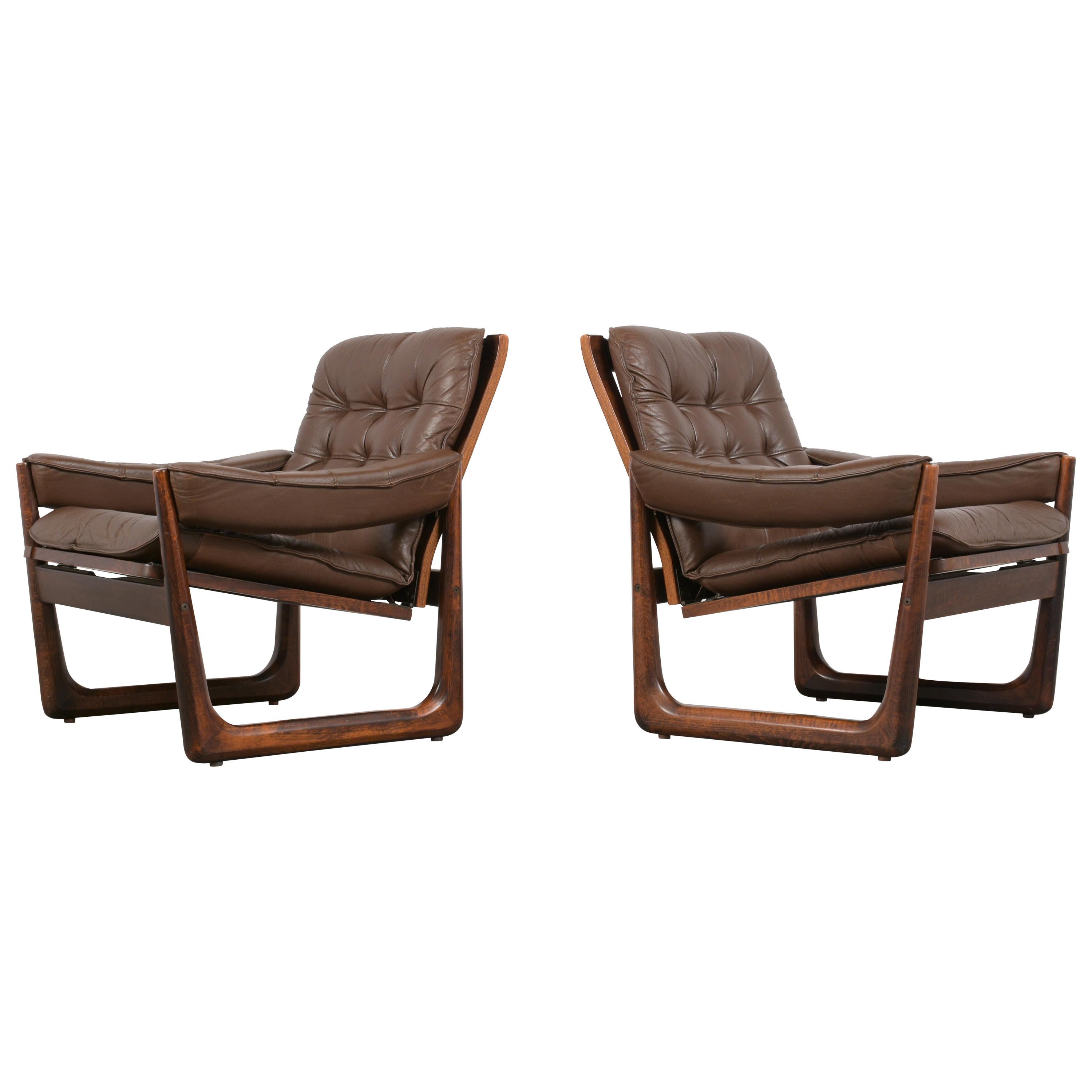 Paar Mid Century Leder Tufted Lounge Stühle