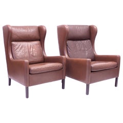 Pair of Scandinavian Leather Wingback Chairs, Attributed to Stouby, 1970s