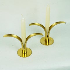 Pair of Scandinavian Liljan Brass Candlesticks by I. A. Björk for Ystad