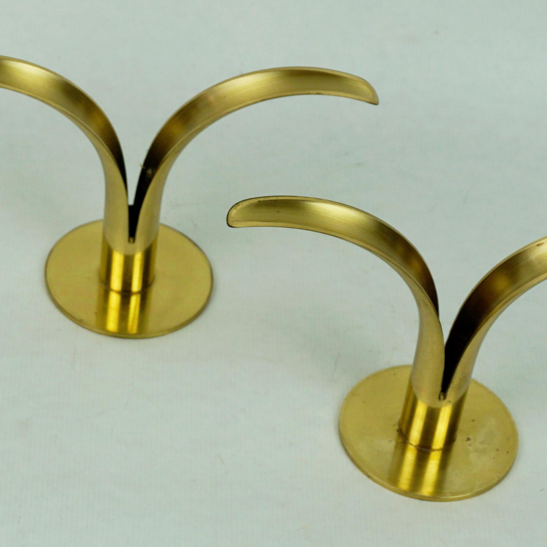 Swedish Pair of Scandinavian Liljan Brass Candlesticks by I. A. Björk for Ystad