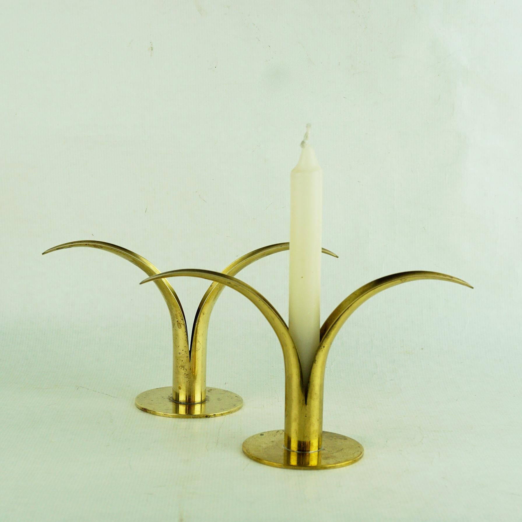 Pair of Scandinavian Liljan Brass Candlesticks by I.A.Björk for Ystad Sweden 4