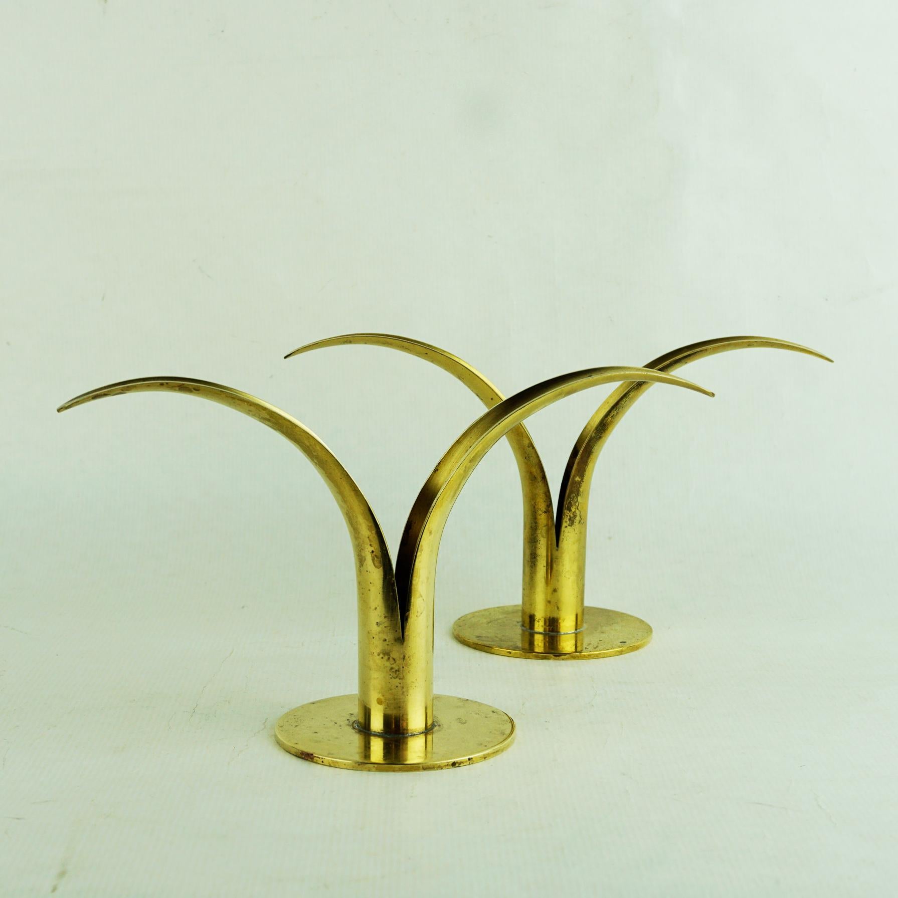Scandinavian Modern Pair of Scandinavian Liljan Brass Candlesticks by I.A.Björk for Ystad Sweden