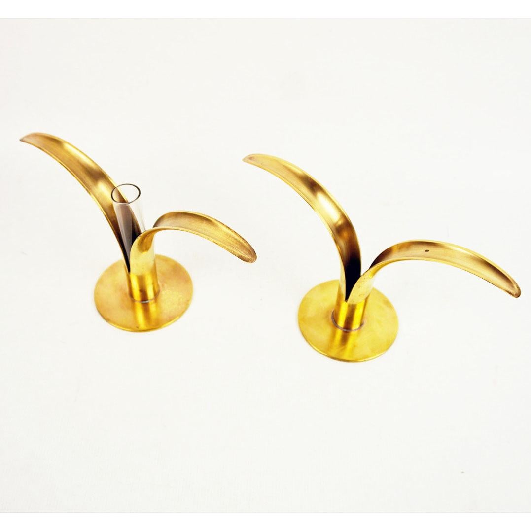 Scandinavian Modern Pair of Scandinavian Liljan Brass Candlesticks by I.A.Björk for Ystad Sweden