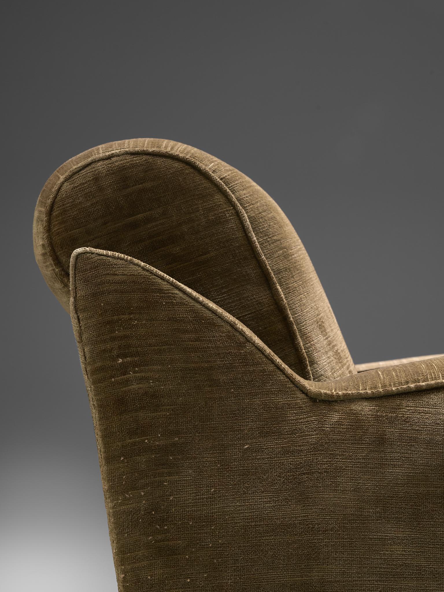 Mid-20th Century Pair of Scandinavian Lounge Chairs in Muss Green Fabric