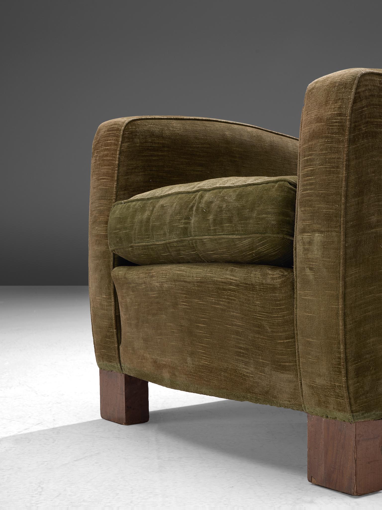 Pair of Scandinavian Lounge Chairs in Muss Green Fabric 1