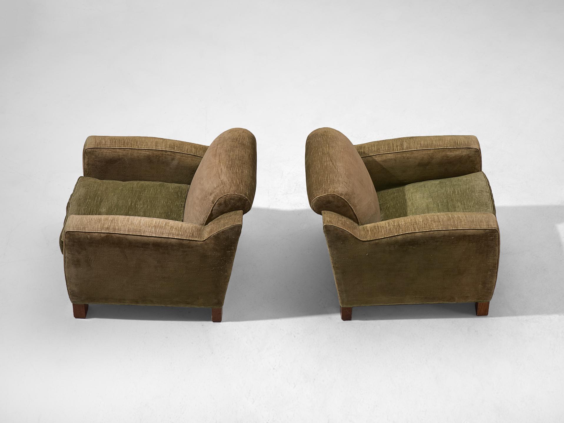 Pair of Scandinavian Lounge Chairs in Muss Green Fabric 3