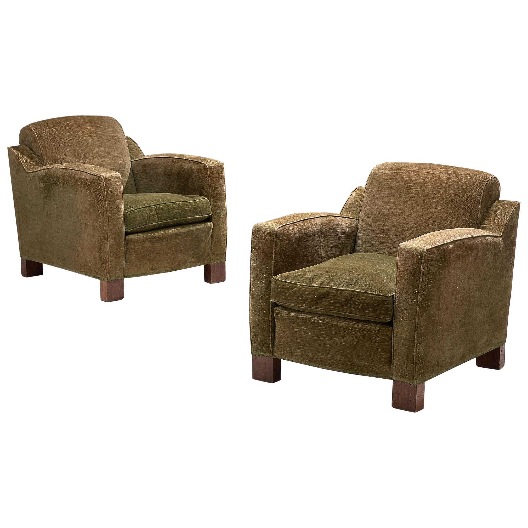 Pair of Scandinavian Lounge Chairs in Muss Green Fabric