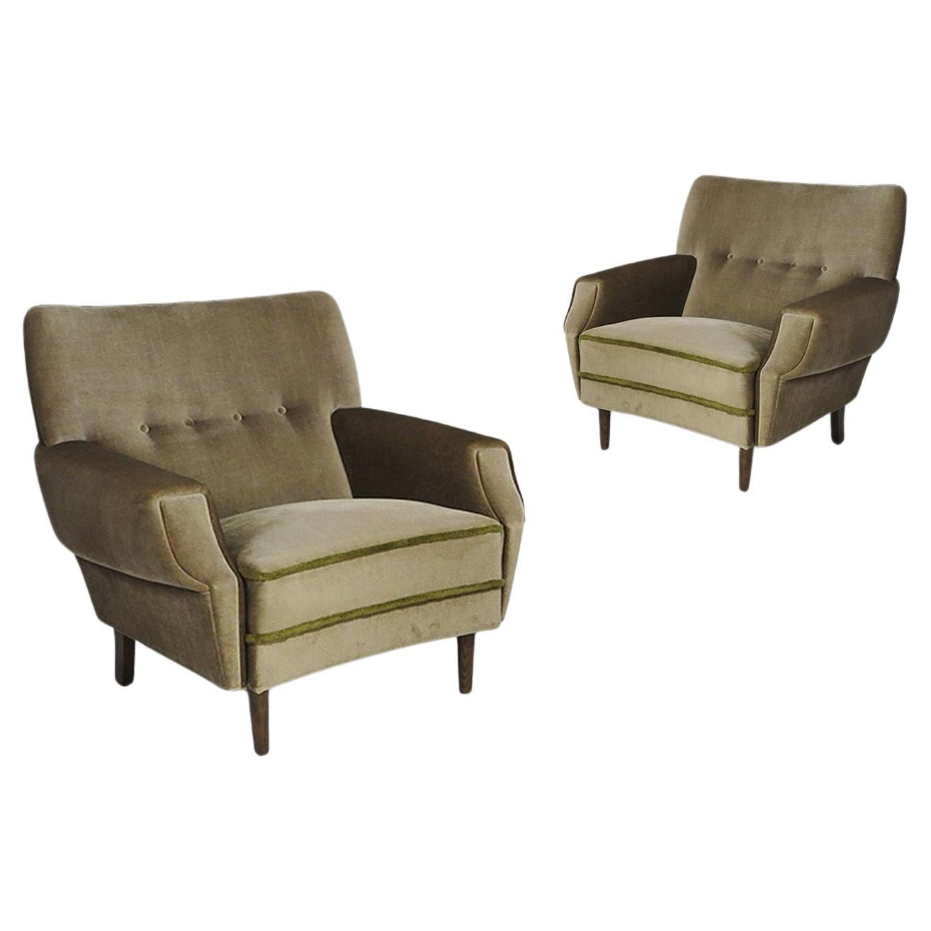 Pair of Scandinavian Lounge Chairs in Original Mohair