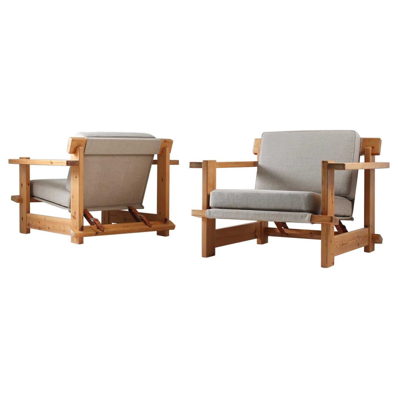 Pair of Scandinavian Lounge Chairs in Pine, 1970s