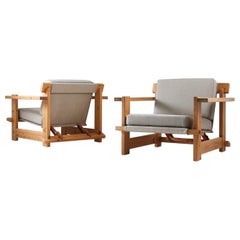 Pair of Scandinavian Lounge Chairs in Pine, 1970s