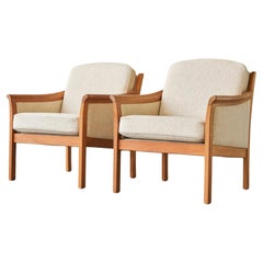 Vintage Pair of Scandinavian Lounge Chairs in Wool with Ottoman 1960s