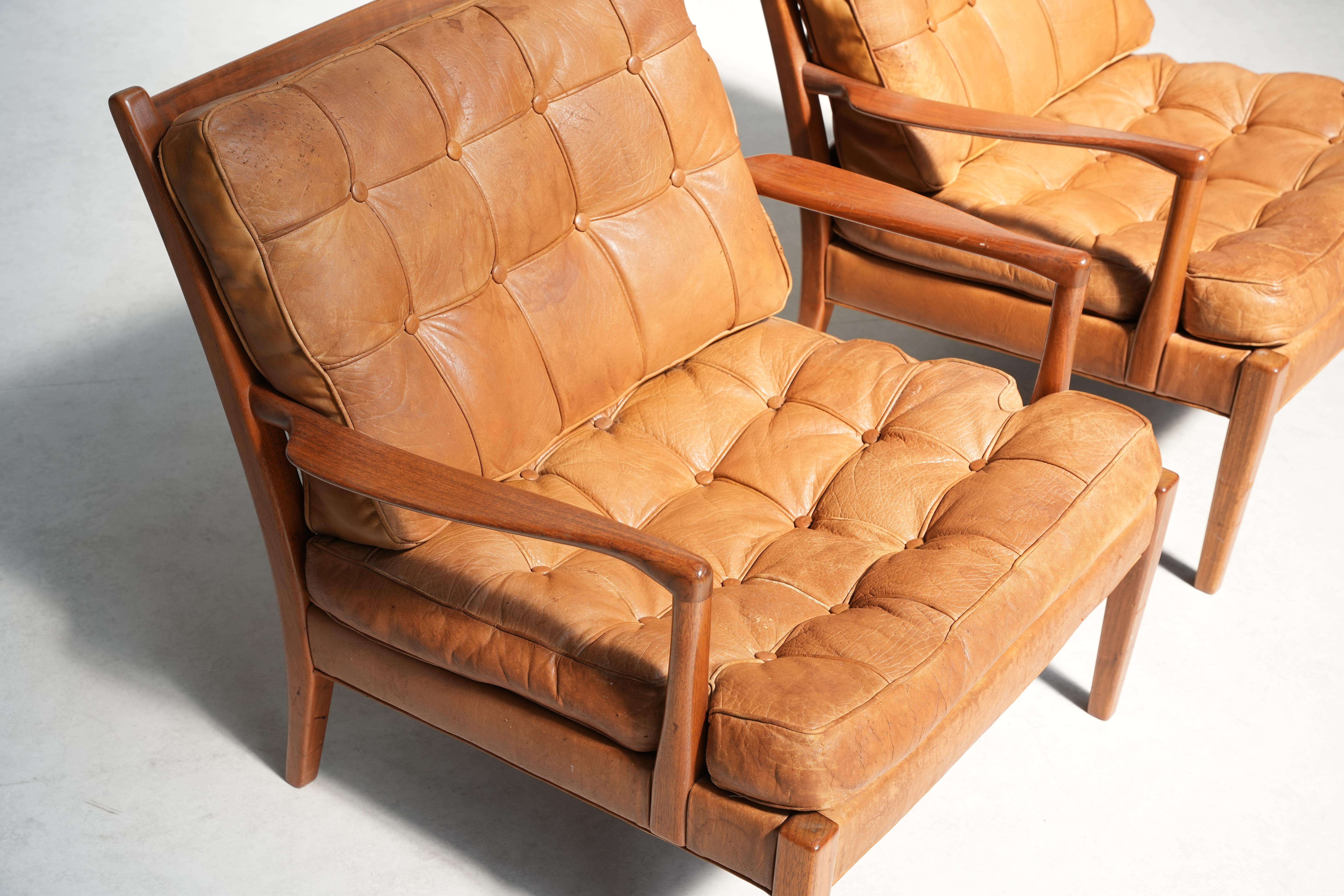 Paar skandinavische Lounge-Stühle Mod. Loven von Arne Norell AB, 1960er Jahre Schweden im Angebot 5