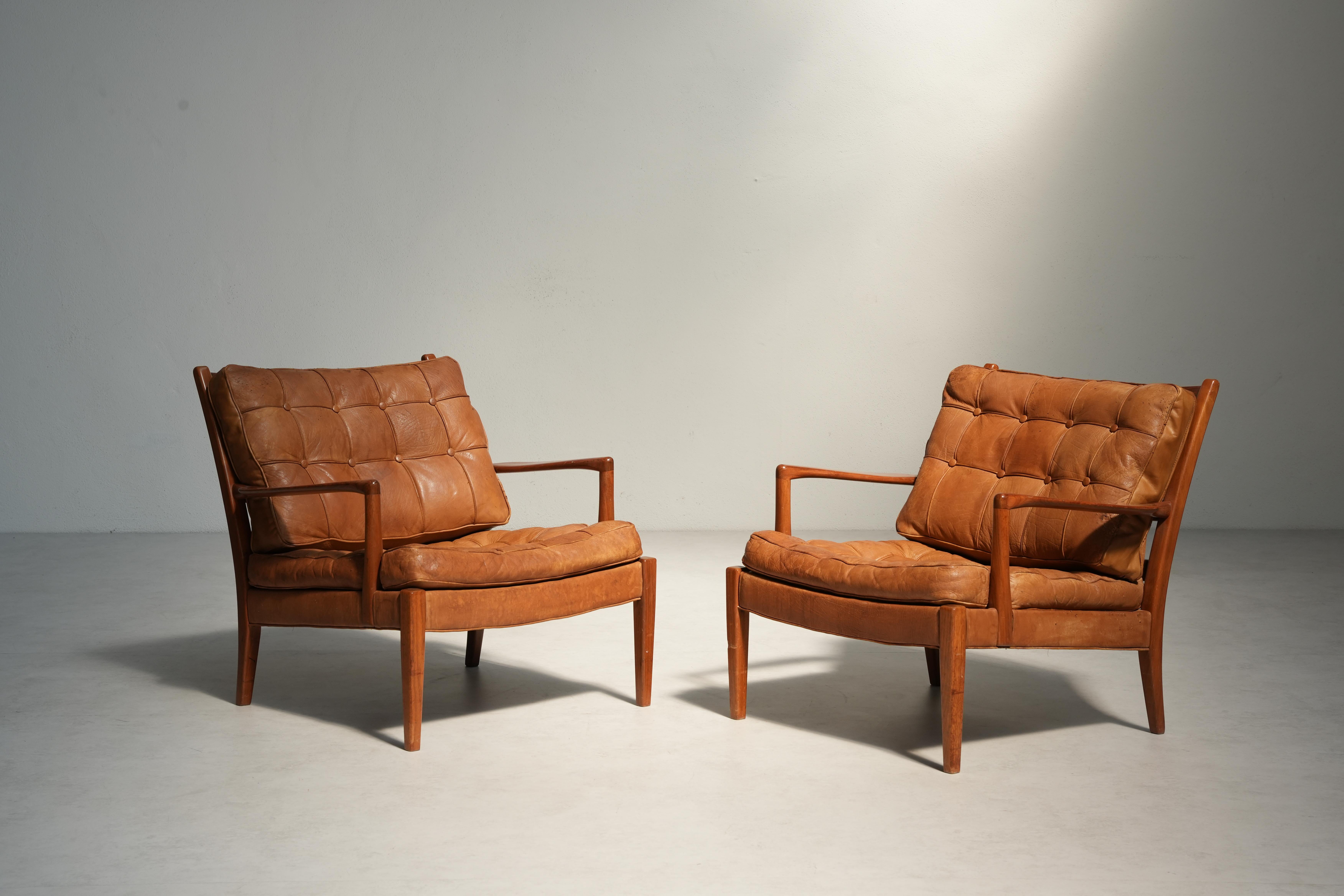 Paar skandinavische Lounge-Stühle Mod. Loven von Arne Norell AB, 1960er Jahre Schweden im Angebot 11