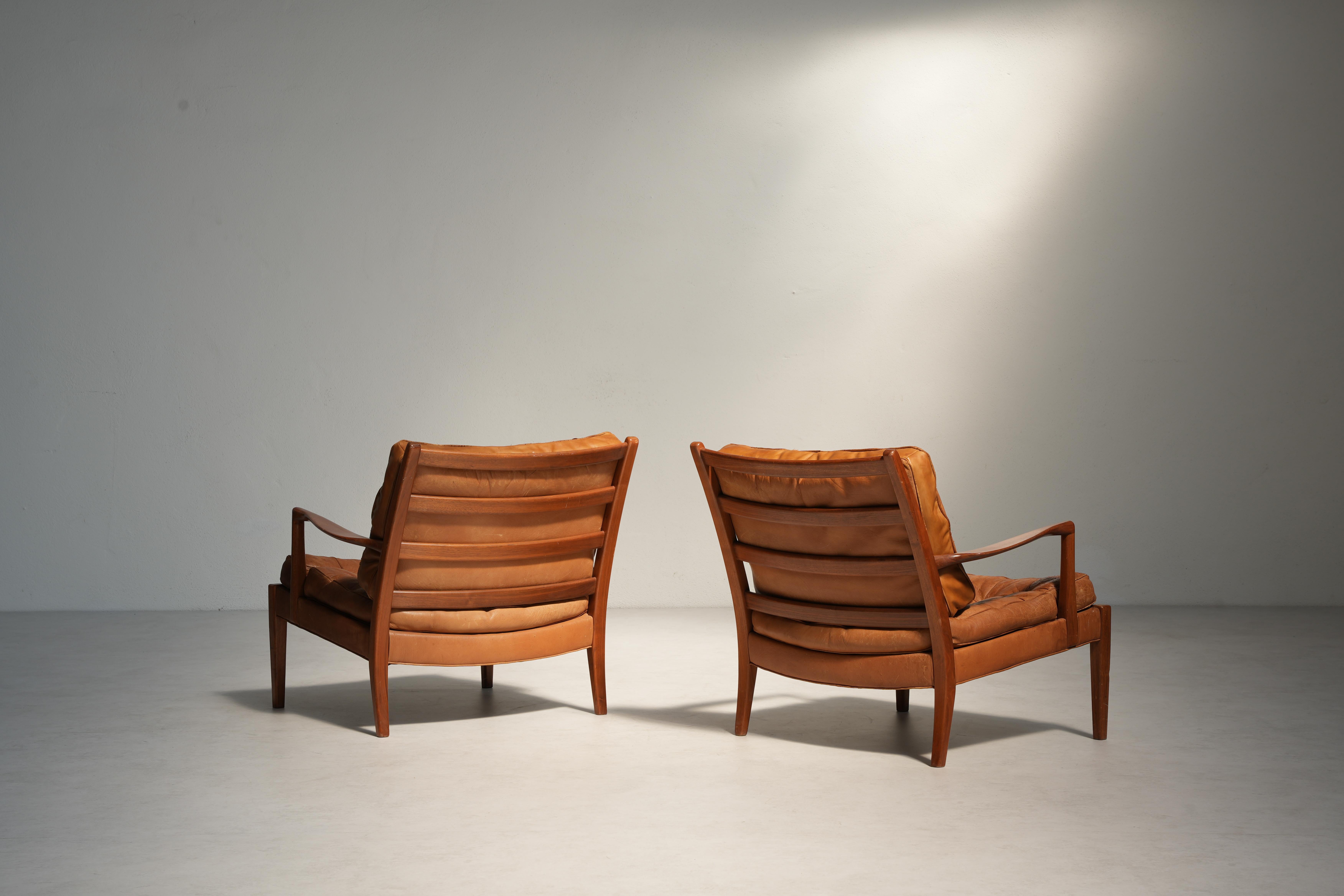 Paar skandinavische Lounge-Stühle Mod. Loven von Arne Norell AB, 1960er Jahre Schweden im Zustand „Gut“ im Angebot in Berlin, DE