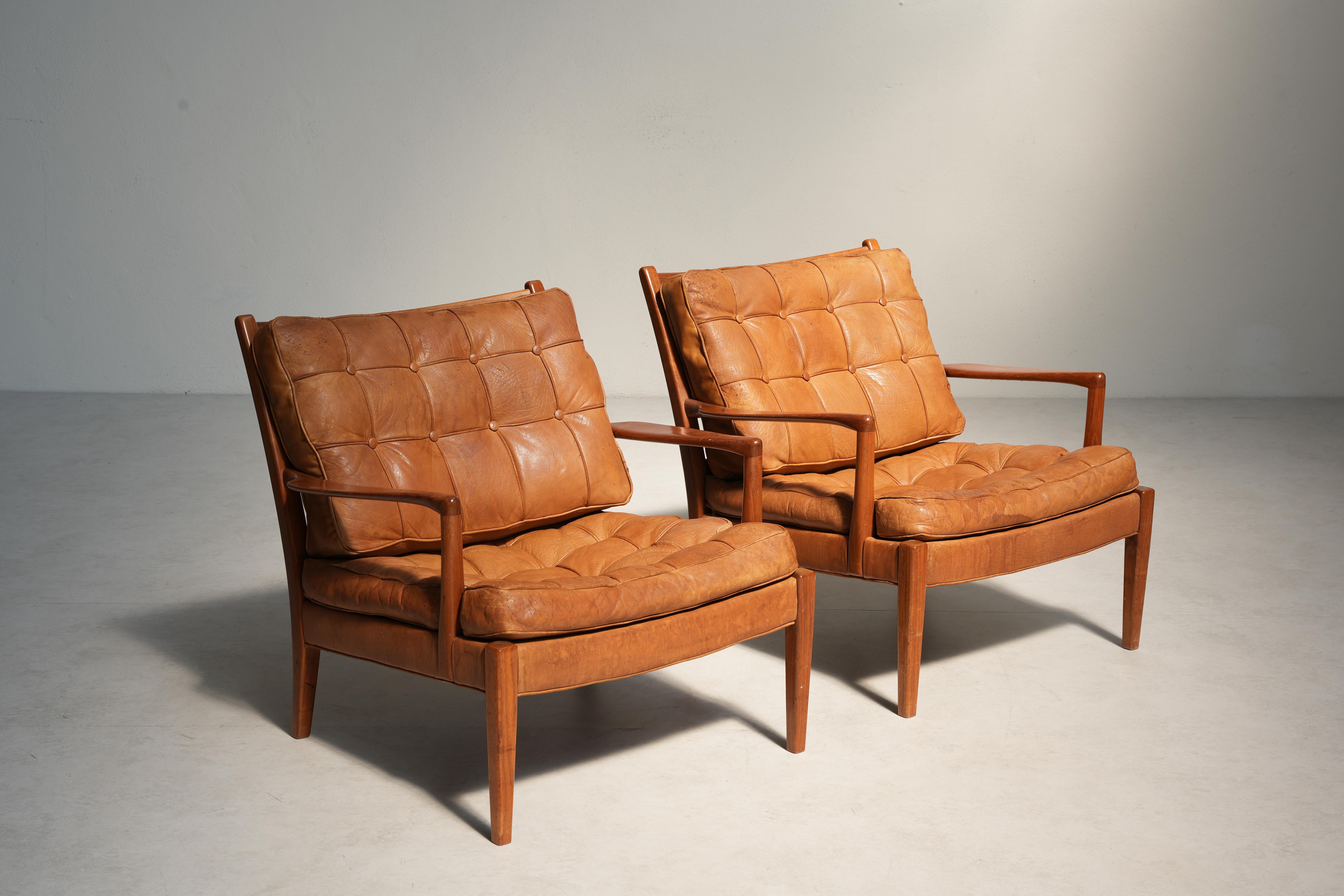Paar skandinavische Lounge-Stühle Mod. Loven von Arne Norell AB, 1960er Jahre Schweden im Angebot 1