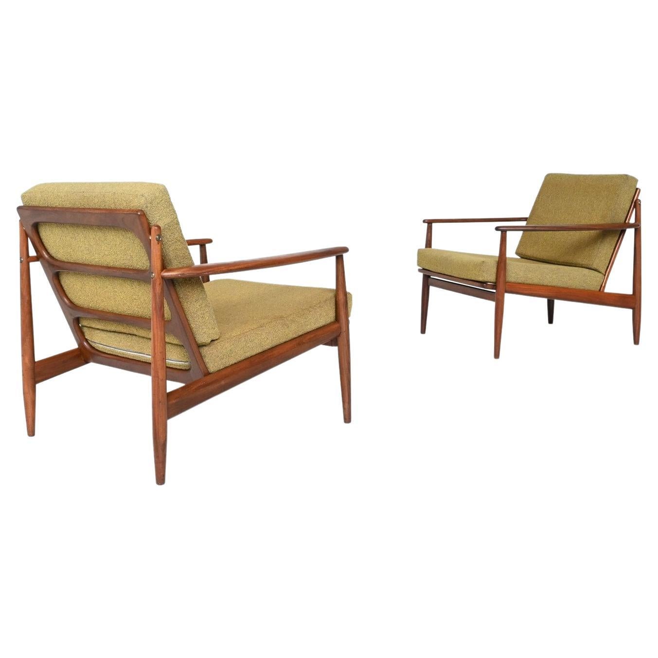 Pair of Scandinavian Lounge Chairs Teak Wood, Denmark, 1960