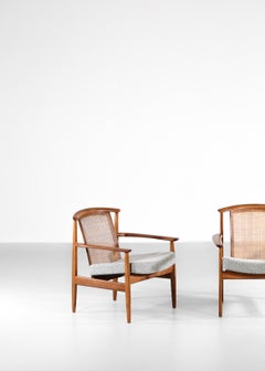 Pair of Scandinavian Lounge Chairs with Cane Backrest