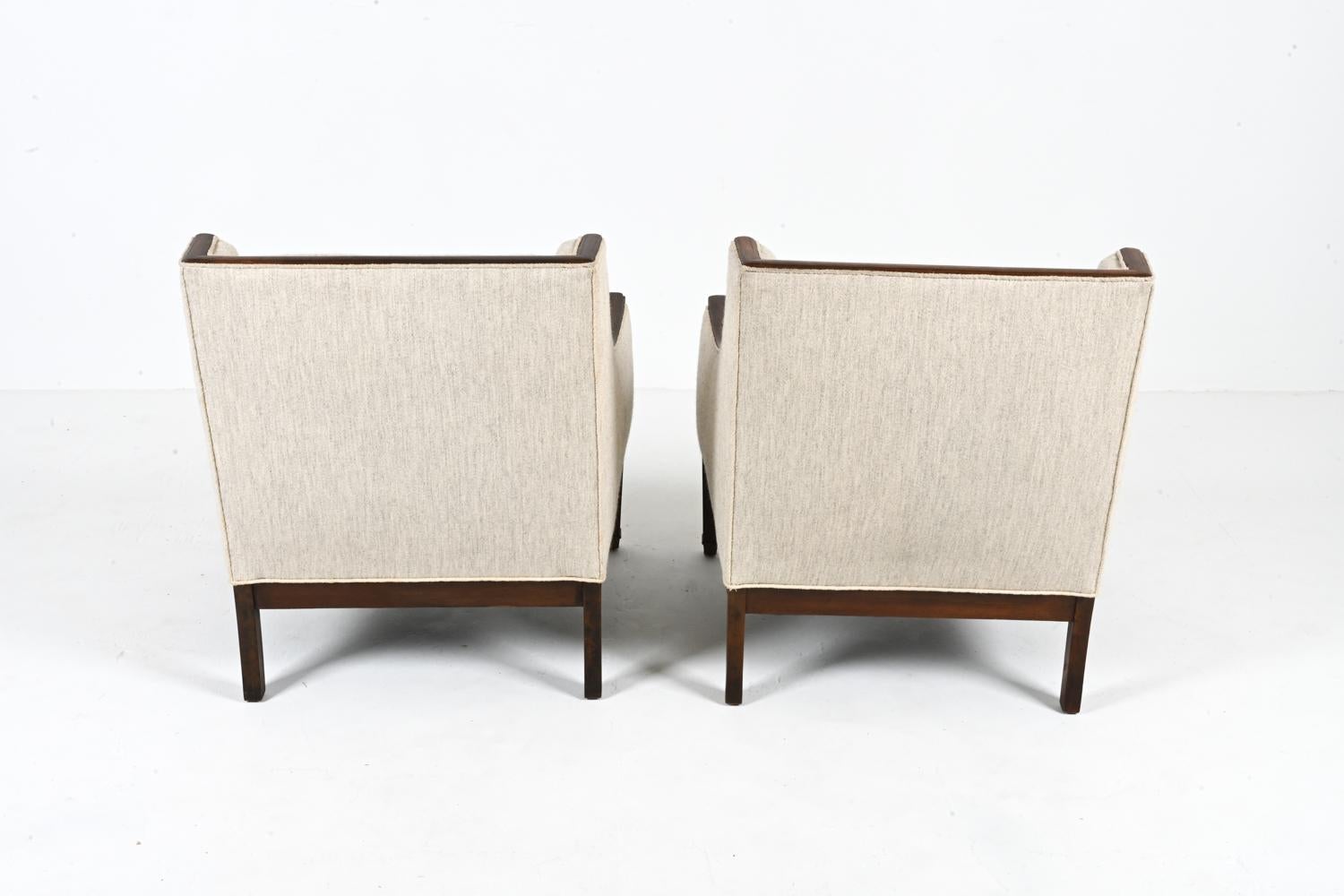 Pair of Scandinavian Mahogany & Wool Armchairs in the Style of Frits Henningsen For Sale 3