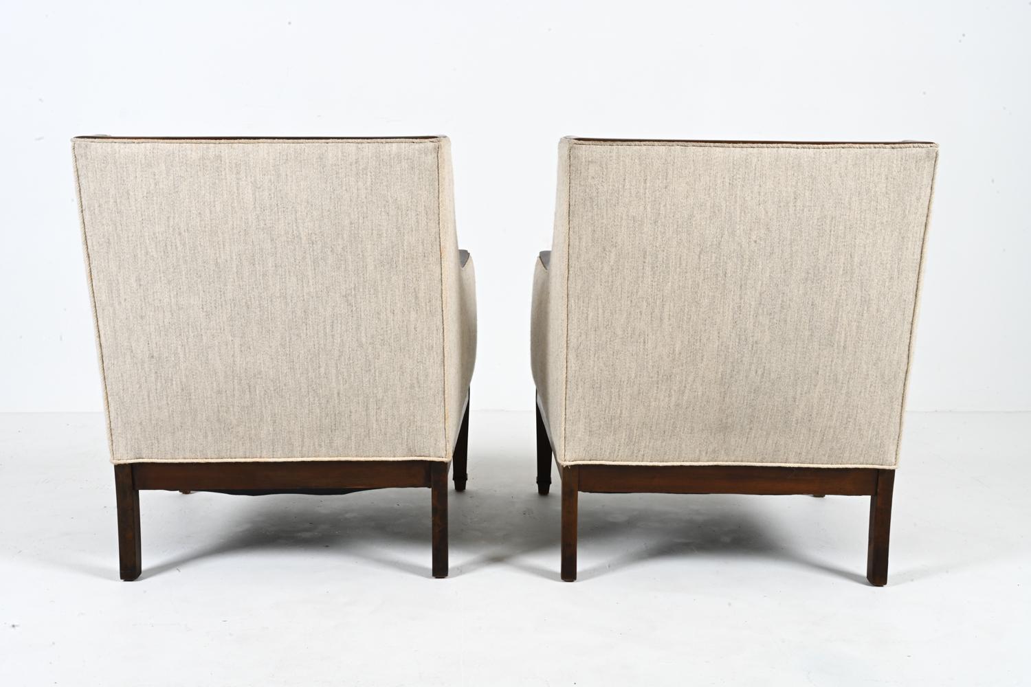 Pair of Scandinavian Mahogany & Wool Armchairs in the Style of Frits Henningsen For Sale 4