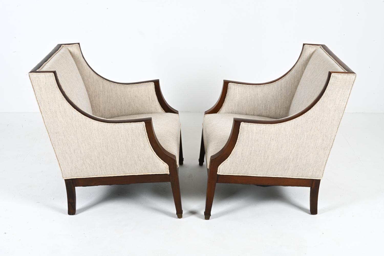 Pair of Scandinavian Mahogany & Wool Armchairs in the Style of Frits Henningsen For Sale 6