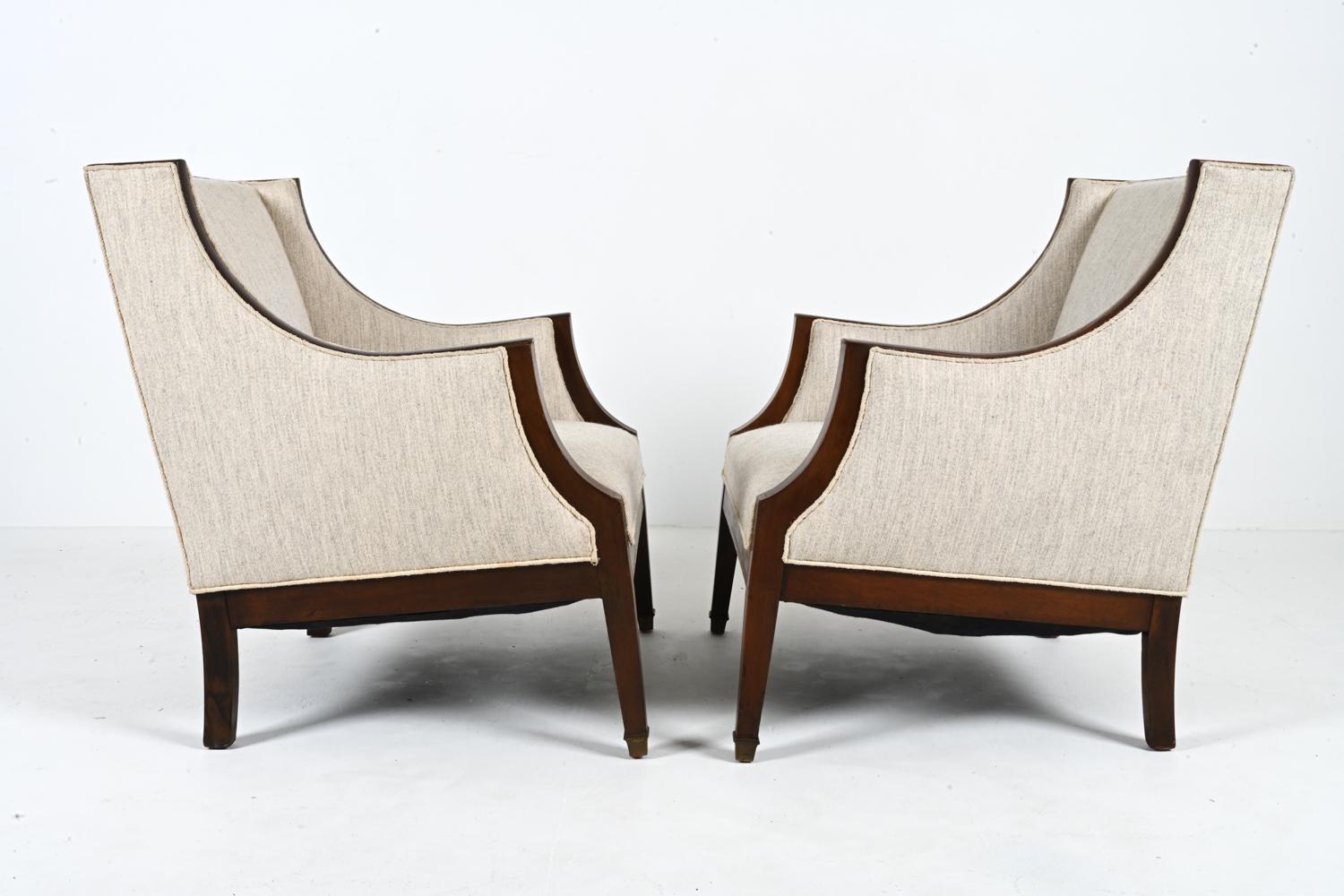 Pair of Scandinavian Mahogany & Wool Armchairs in the Style of Frits Henningsen For Sale 7