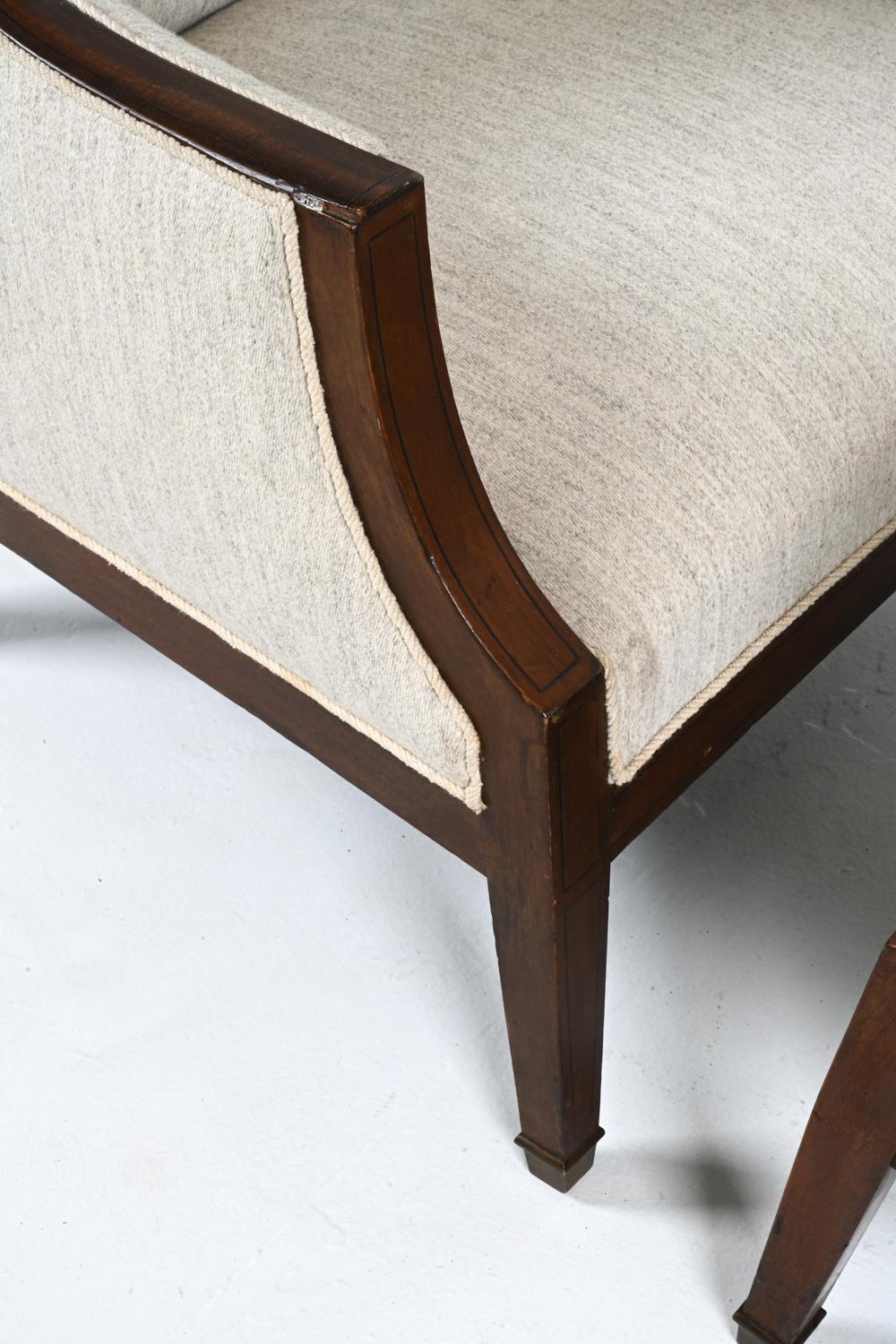 Pair of Scandinavian Mahogany & Wool Armchairs in the Style of Frits Henningsen For Sale 8