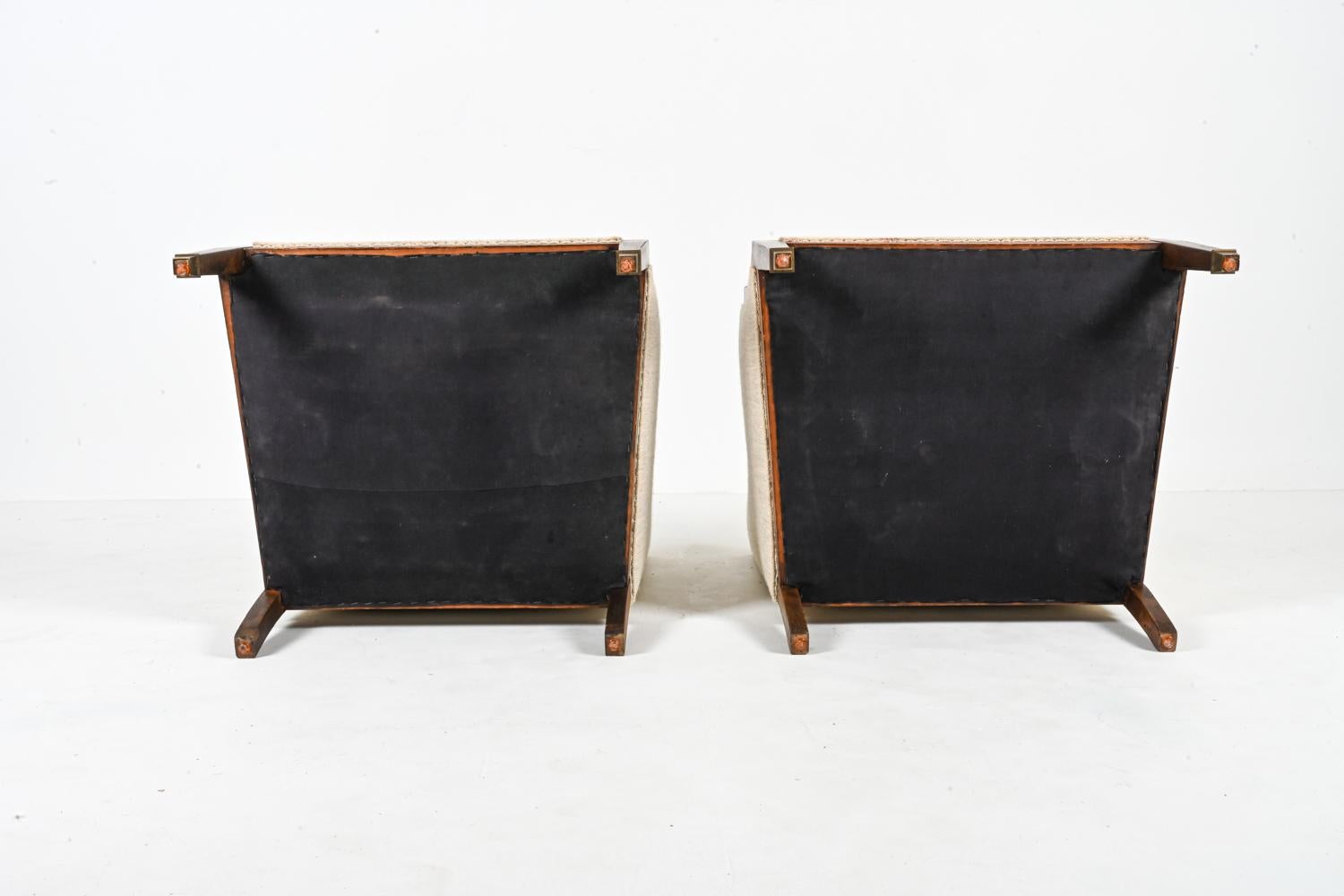 Pair of Scandinavian Mahogany & Wool Armchairs in the Style of Frits Henningsen For Sale 9
