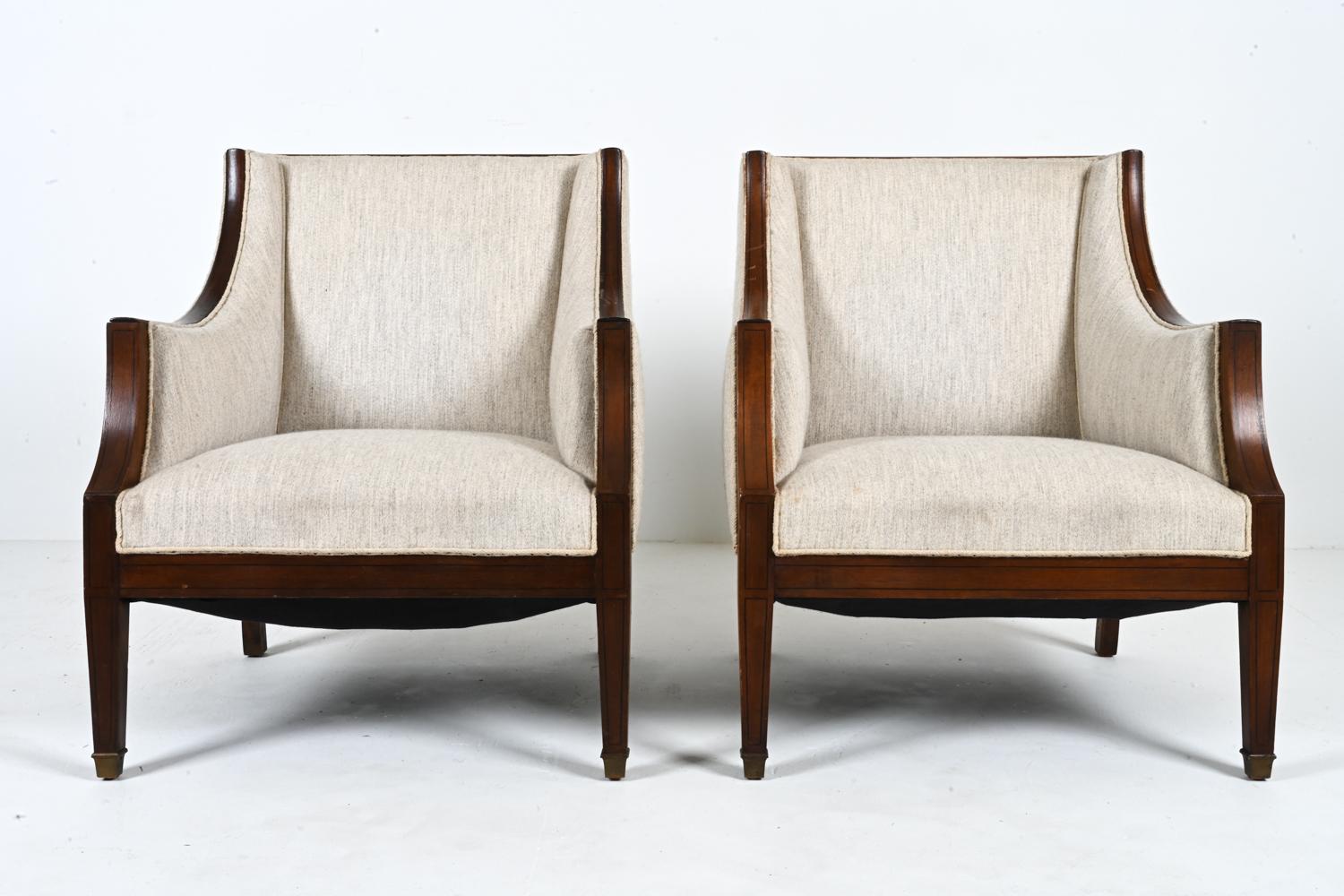 Pair of Scandinavian Mahogany & Wool Armchairs in the Style of Frits Henningsen In Good Condition For Sale In Norwalk, CT