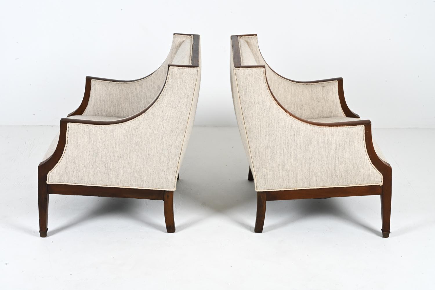 Pair of Scandinavian Mahogany & Wool Armchairs in the Style of Frits Henningsen For Sale 1