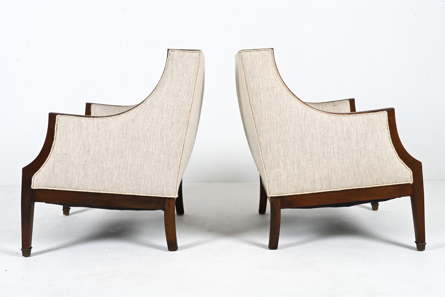 Pair of Scandinavian Mahogany & Wool Armchairs in the Style of Frits Henningsen For Sale 2