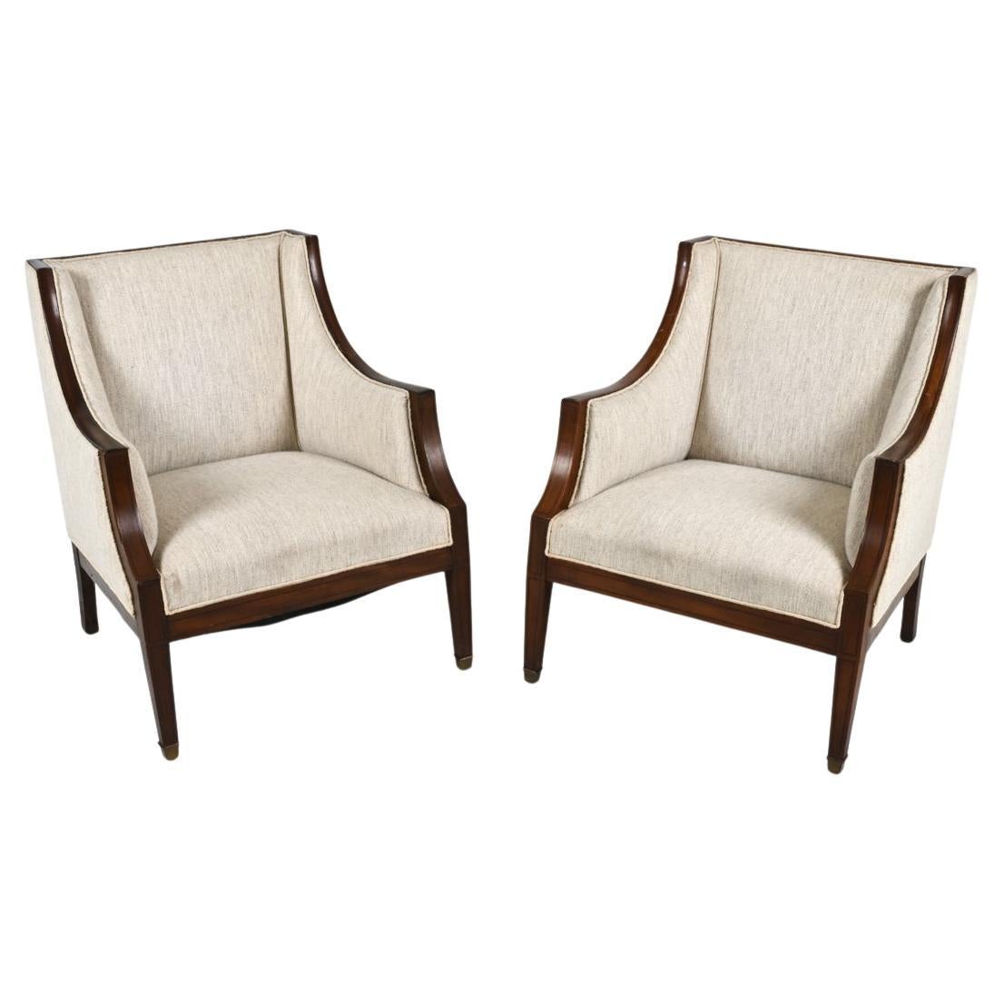 Pair of Scandinavian Mahogany & Wool Armchairs in the Style of Frits Henningsen For Sale