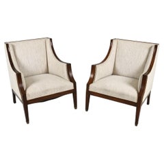 Vintage Pair of Scandinavian Mahogany & Wool Armchairs in the Style of Frits Henningsen