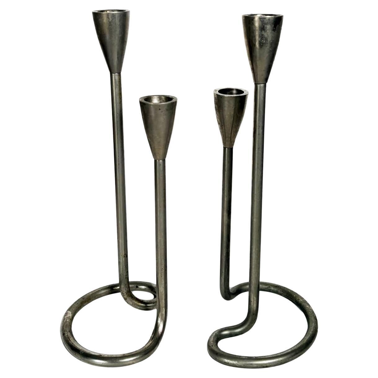 Pair of Scandinavian metal candlesticks, 1960 im Angebot