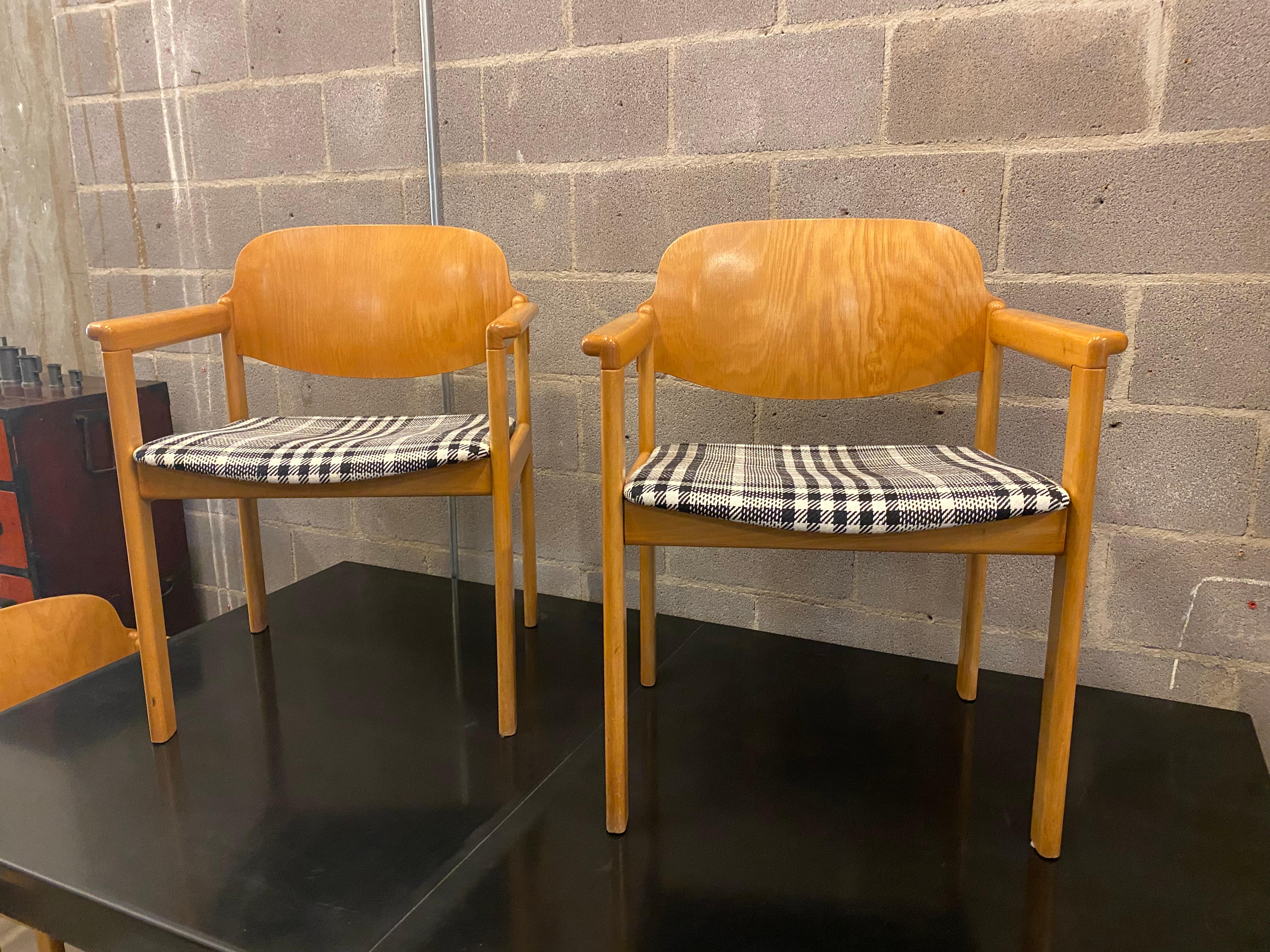 Upholstery Pair of Scandinavian Mid-Century Armchairs in Plaid For Sale