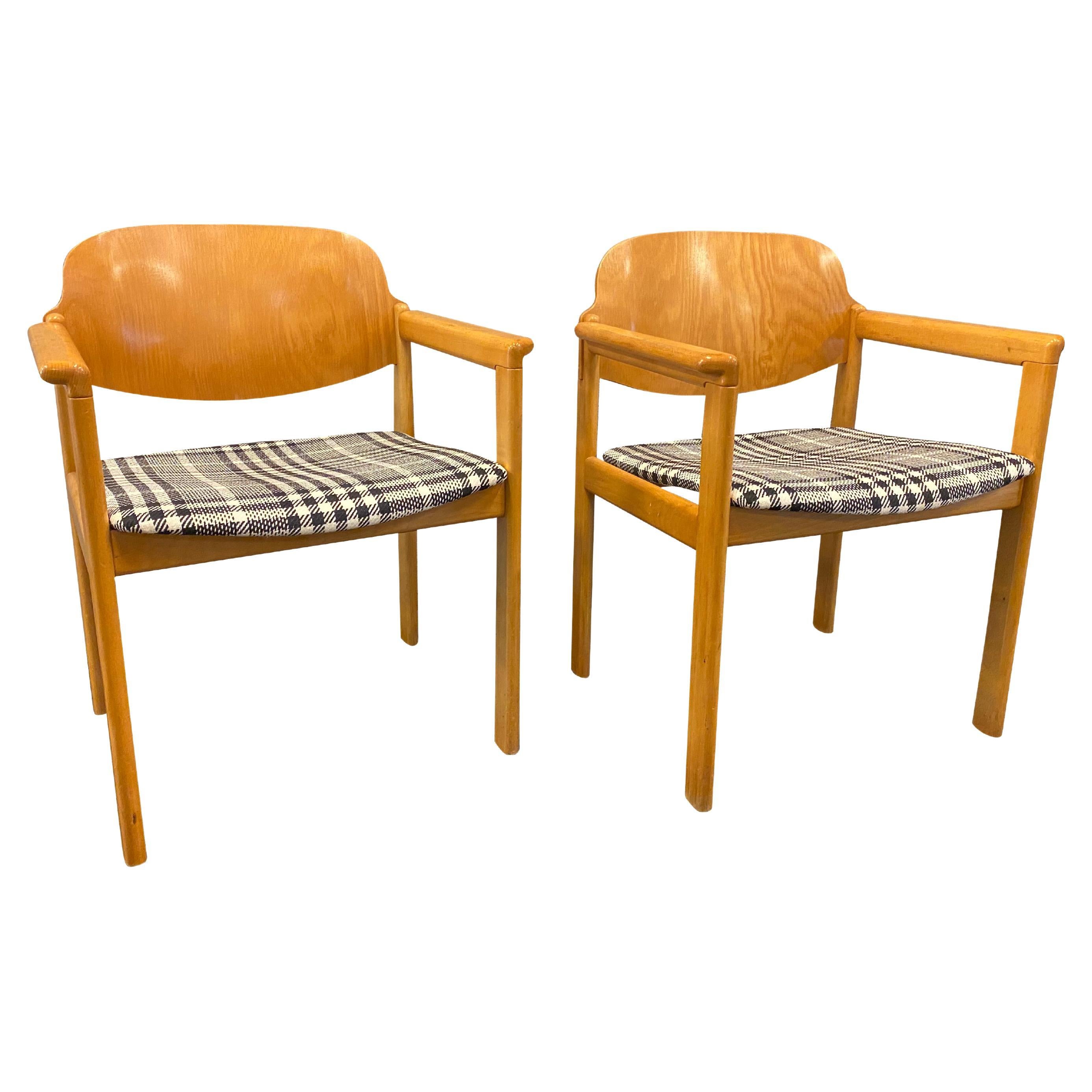Pair of Scandinavian Mid-Century Armchairs in Plaid For Sale
