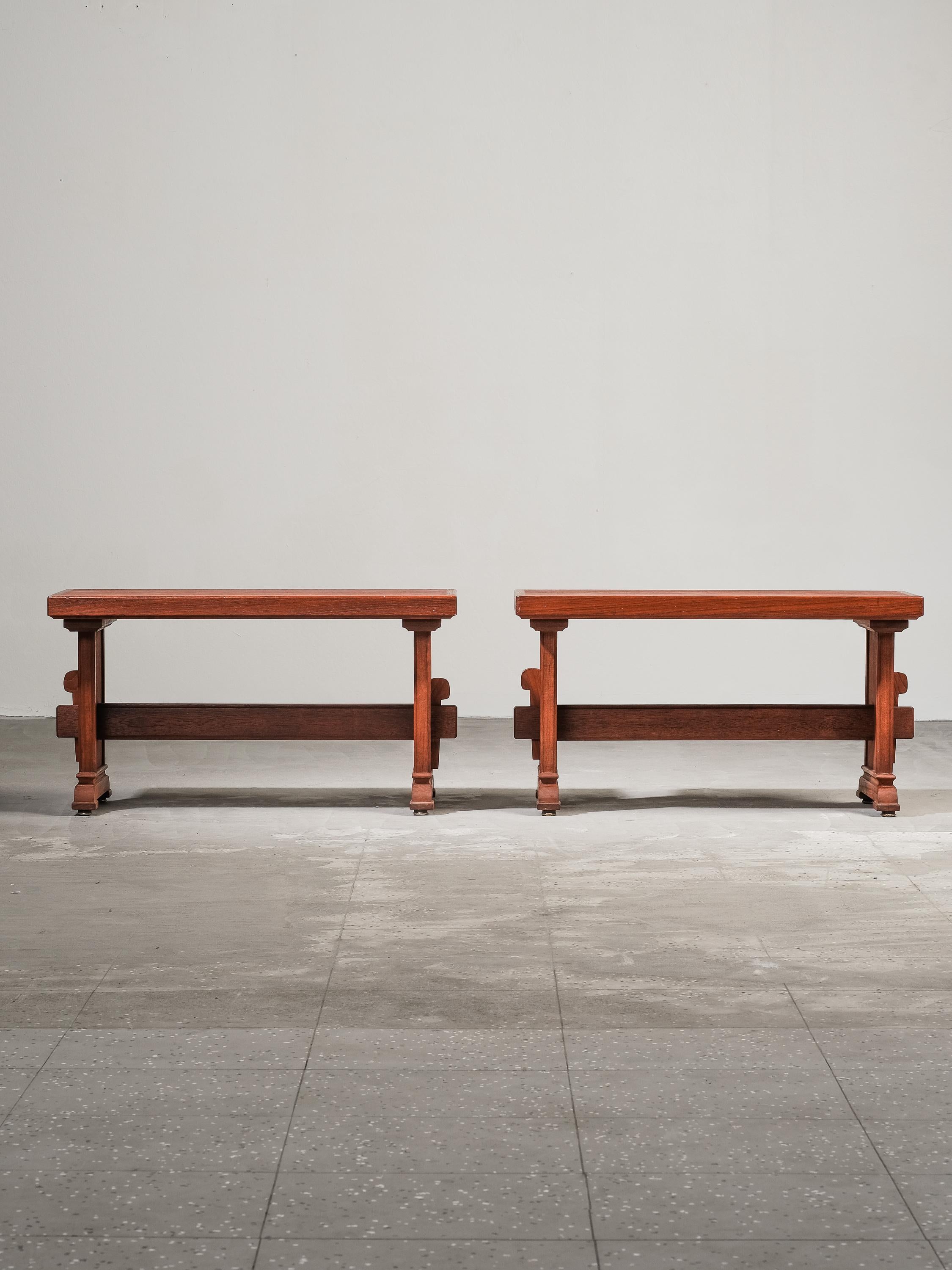 Teak Coppia di panche scandinave di metà secolo in teak in vendita