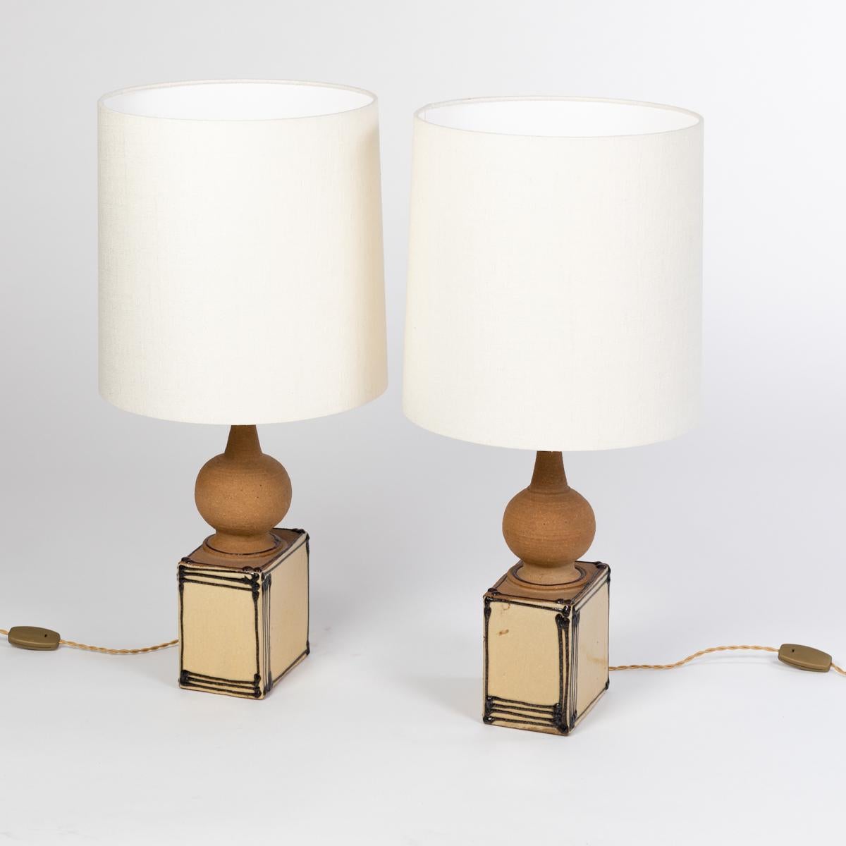 Danish Pair of Scandinavian Mid-Century Ceramic Table Lamps by Heerwegen Denmark 1971 For Sale
