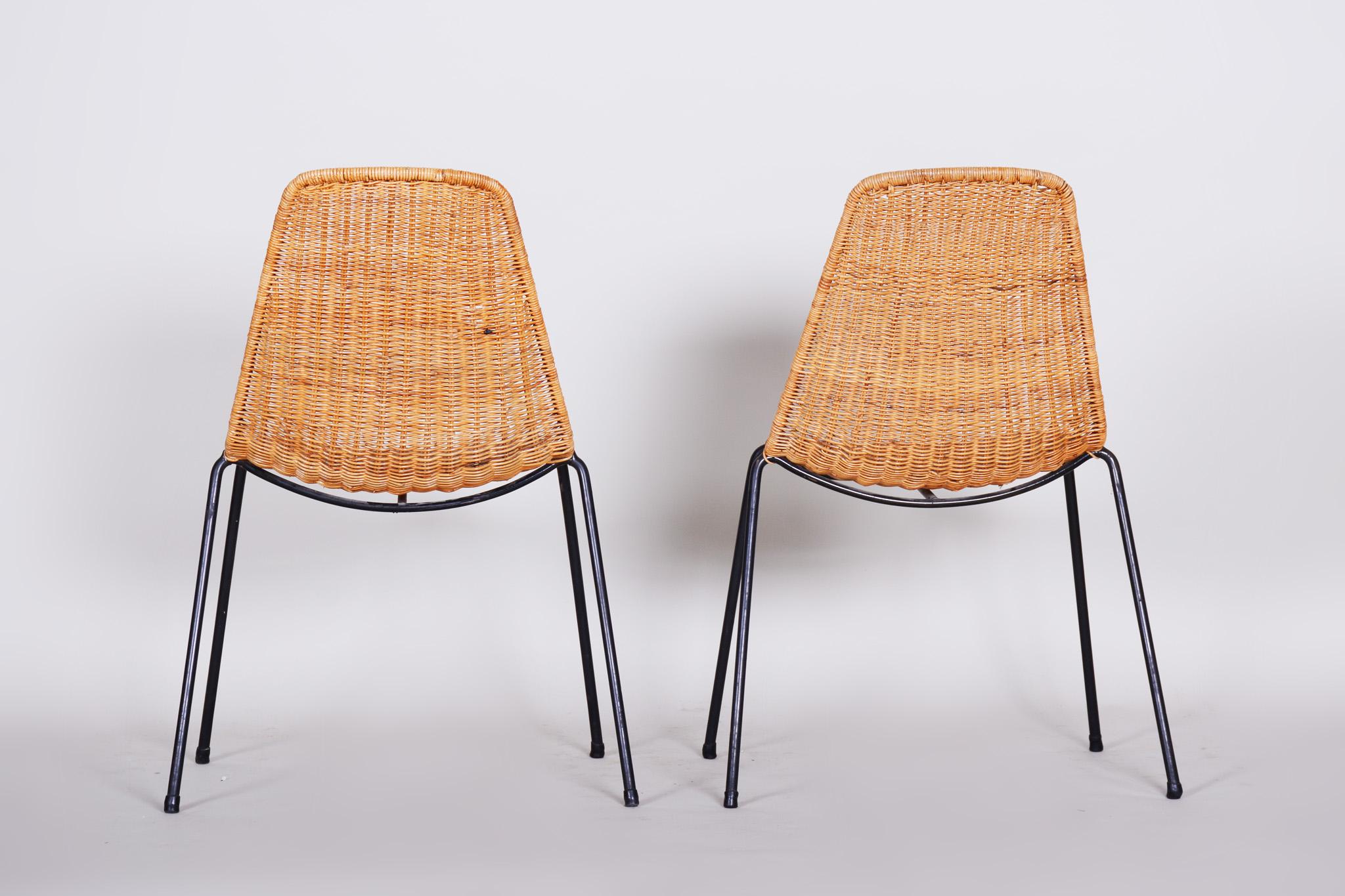 Pair of Scandinavian Midcentury Chairs, 1960s, Rattan-Metal, Original Condition 1