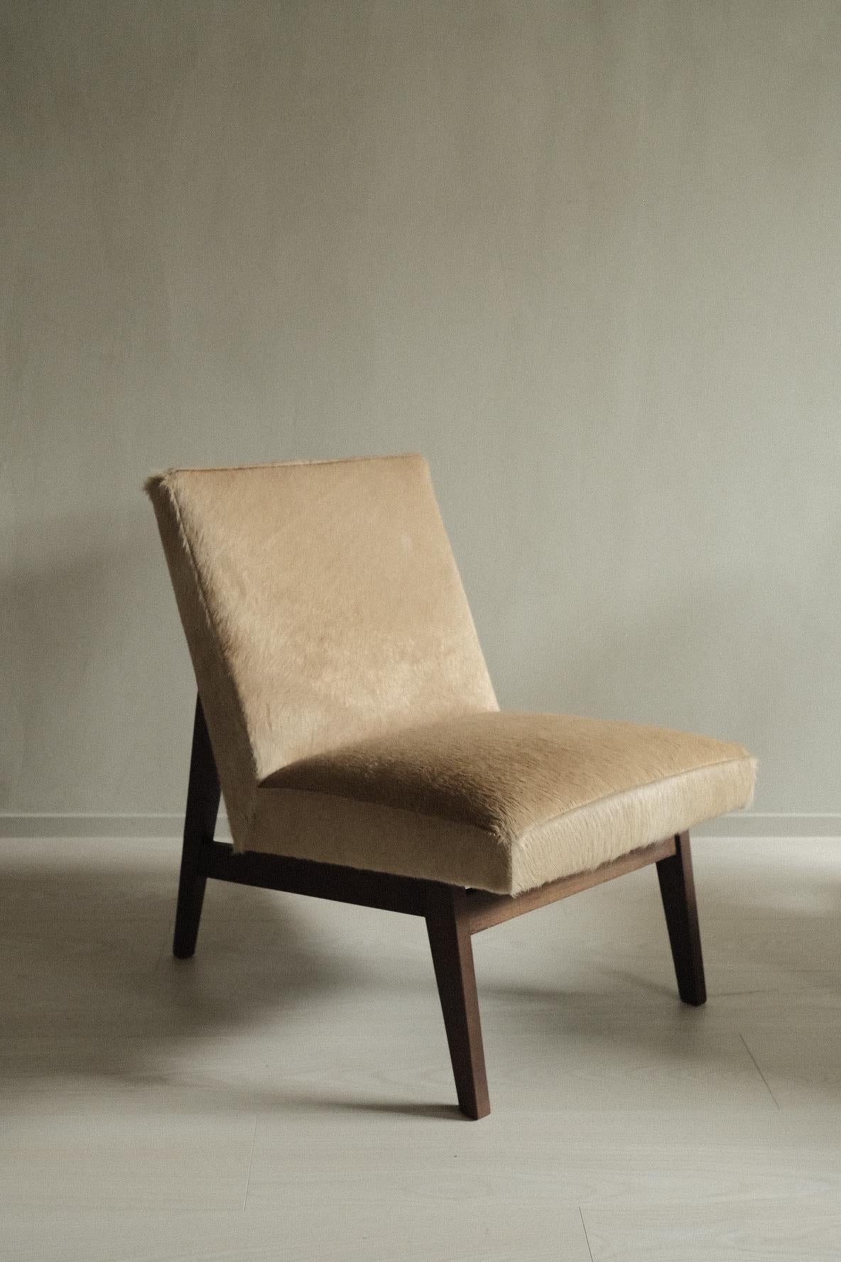 Cowhide Pair of Scandinavian Mid-Century Chairs, in Style of Pierre Jenneret, 1950s