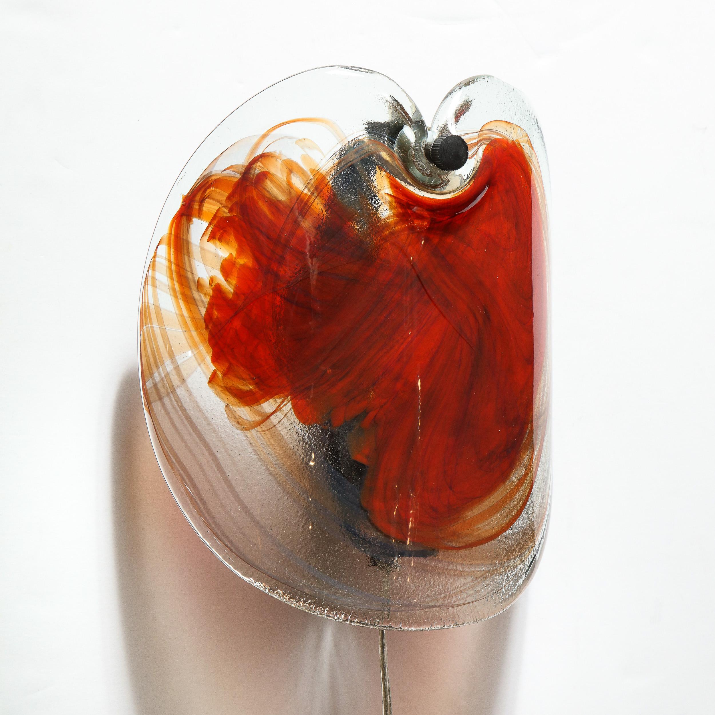 Pair of Scandinavian Midcentury Hand Blown Ruby Red Sconces with Bronze Fittings 4