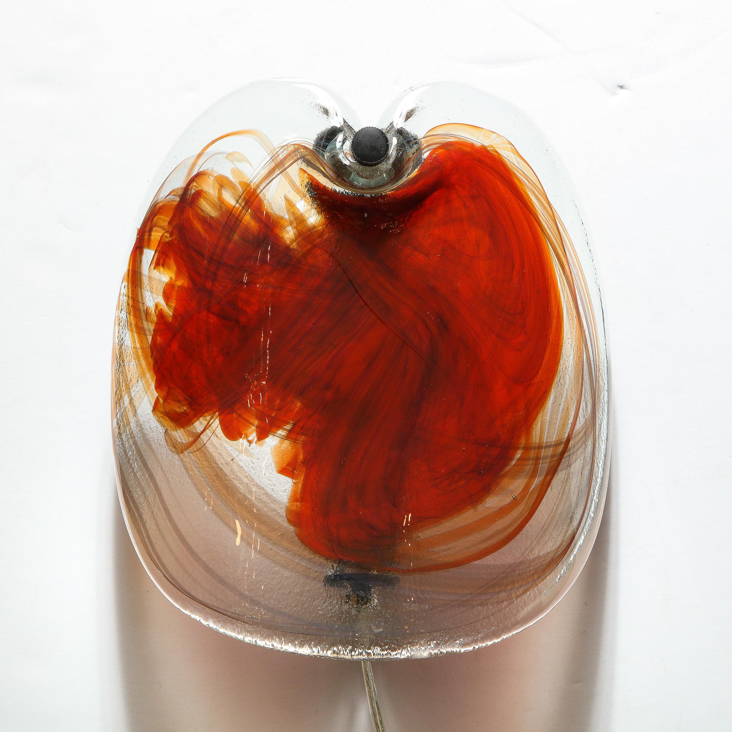 Pair of Scandinavian Midcentury Hand Blown Ruby Red Sconces with Bronze Fittings 7
