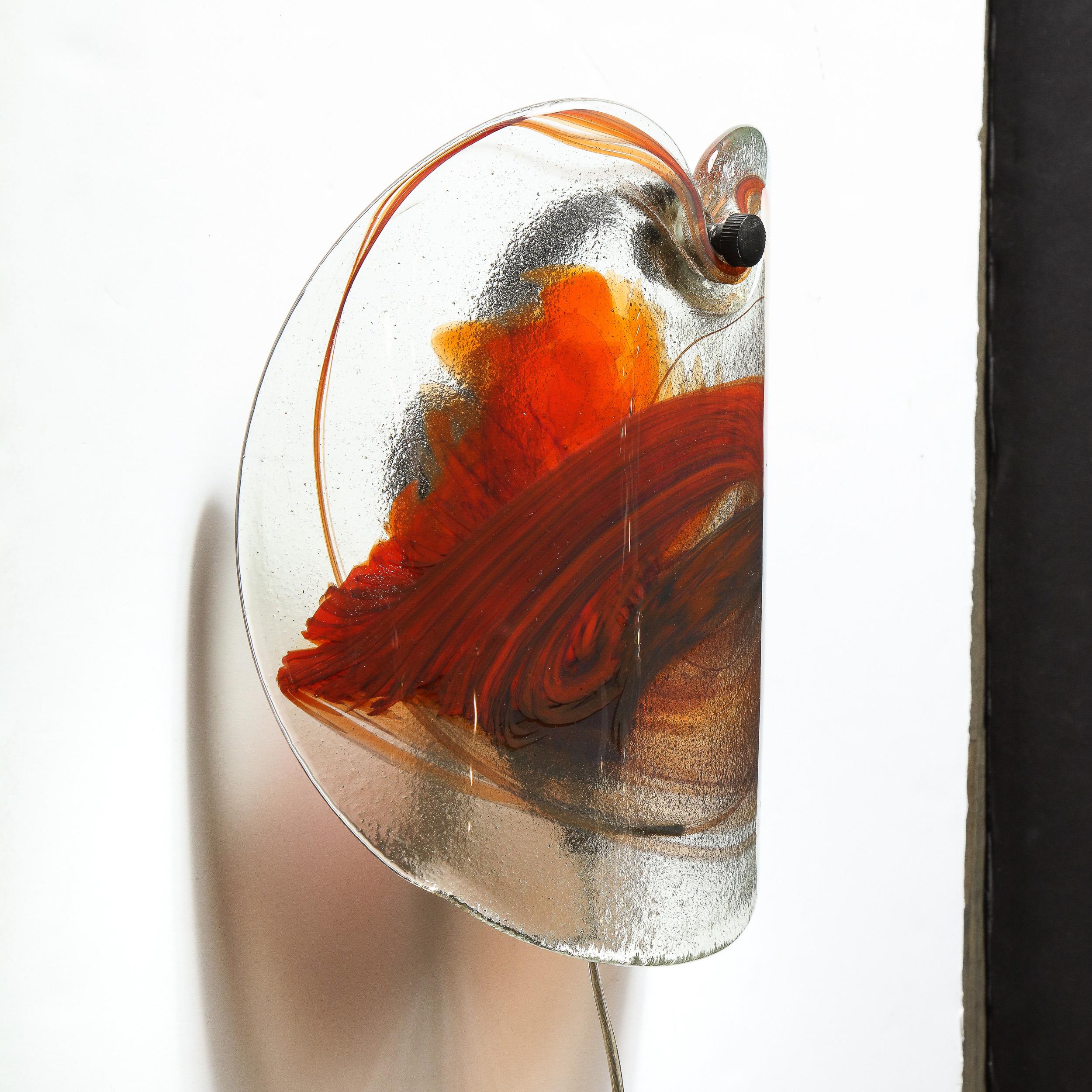 Pair of Scandinavian Midcentury Hand Blown Ruby Red Sconces with Bronze Fittings 2