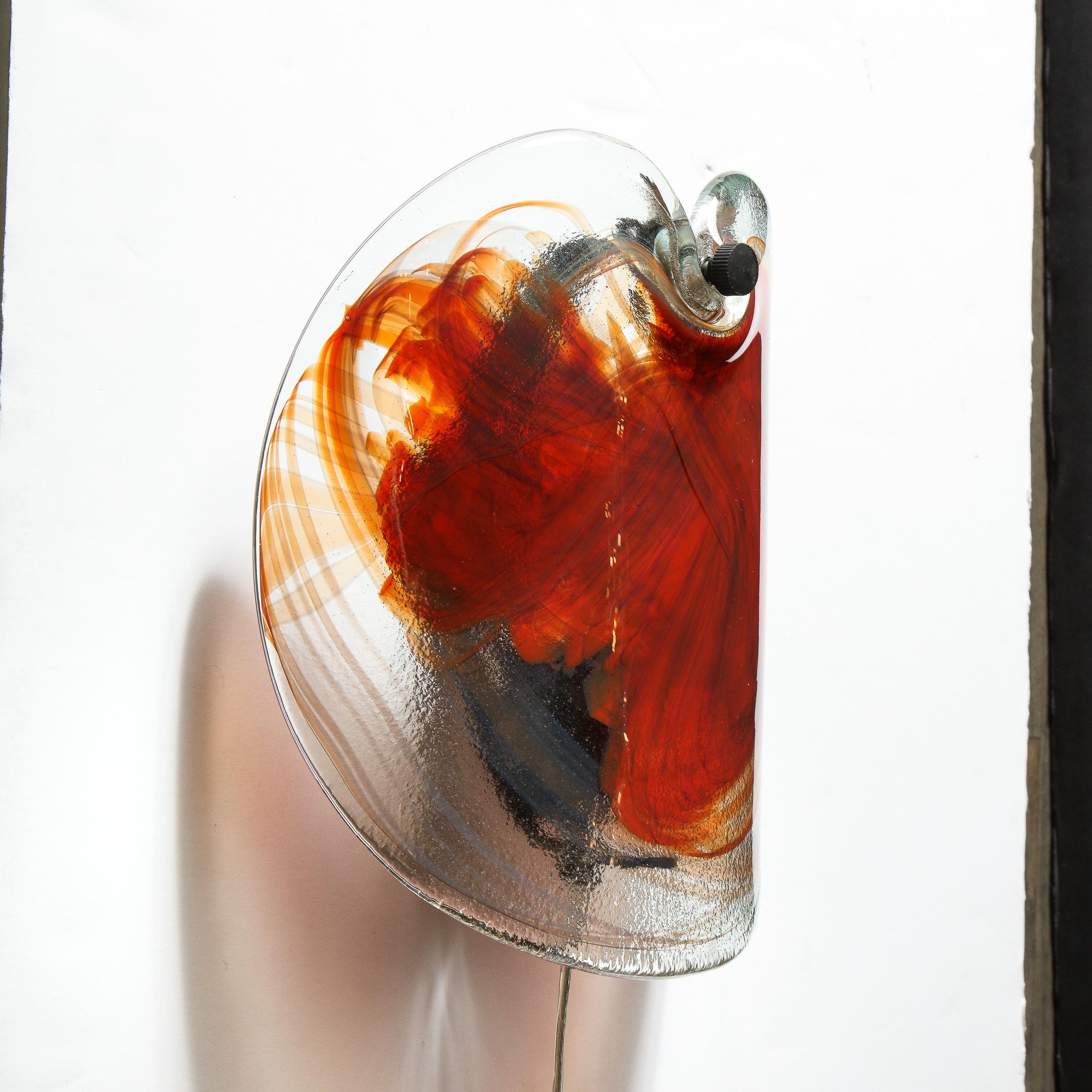 Pair of Scandinavian Midcentury Hand Blown Ruby Red Sconces with Bronze Fittings 3